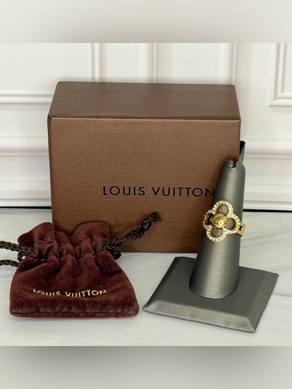 Louis Vuitton Crystal Flower Cocktail Ring | Gold Tone | Size 7 | Full Inclusion - Picture 2 of 8
